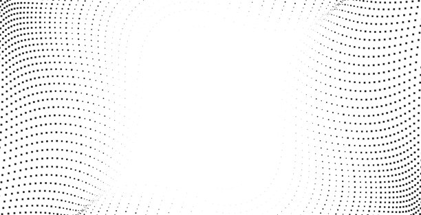 抽象的半色调漩涡图案，带有弯曲的点状波浪环绕着开放的白色空间，非常适合现代简约布局、科技视觉、海报和优雅的数字设计图片下载