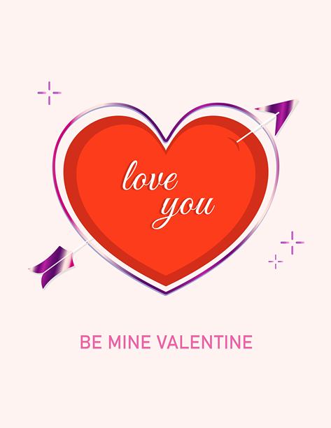 情人节设计，红心被丘比特的箭射穿图片下载