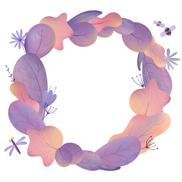 秋季魔法花环，装饰着五彩缤纷的叶子。温柔的植物设计，适用于托儿所织物、女婴壁纸、文具、礼品包装、儿童剪贴簿插画、童话故事、婴儿派对设计。图片下载