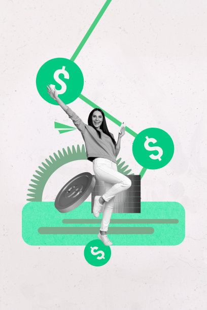 3D流行时尚拼贴照片，快乐的商人和女商人收到美元收入、箭头向上、百分比、金钱和利润图片下载