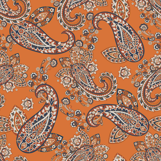 花卉佩斯利纹样无缝图案。亚洲纺织风格的矢量插画图片下载