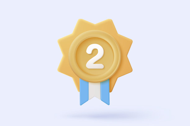淡黄色背景上的3D胜利奖章，带有星星和丝带。卡通极简风格的产品冠军奖项质量保证。3D图形奖章评级图标矢量渲染插图图片下载