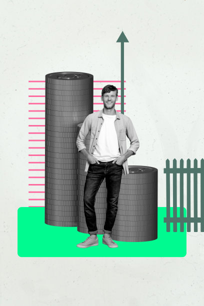 杂志风格插画 3D 照片拼贴，展示快乐的商人和女商人收到美元硬币堆，象征交易、资本和利润图片下载