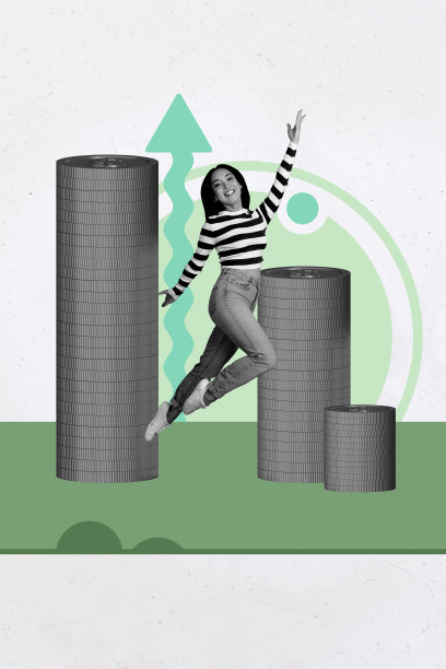 快乐商界男女竖版照片拼贴，展示收到现金、美元、资本收入、硬币、利润和纸币图片下载