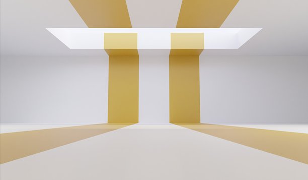 展厅，产品展示厅，明亮色调，引导线，3D插画图片下载