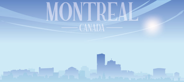 蒙特利尔，加拿大，城市天际线全景海报图片下载