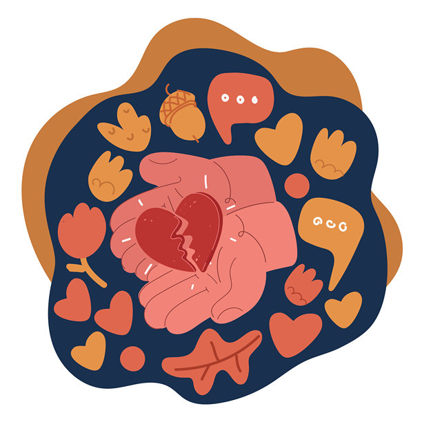 女性持有破碎心脏的卡通矢量图，象征着心碎、情感痛苦和治愈之旅图片下载