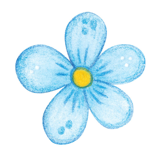 蓝色花朵，民间，装饰元素。手绘水彩插画，卡通。花，植物，装饰，节日，儿童，复活节，孤立图片下载