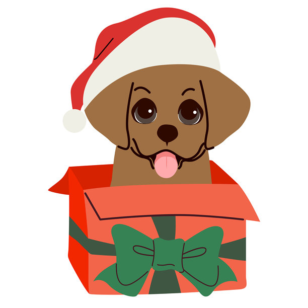 可爱的狗狗戴着圣诞帽在礼物盒里 卡通插画图片下载