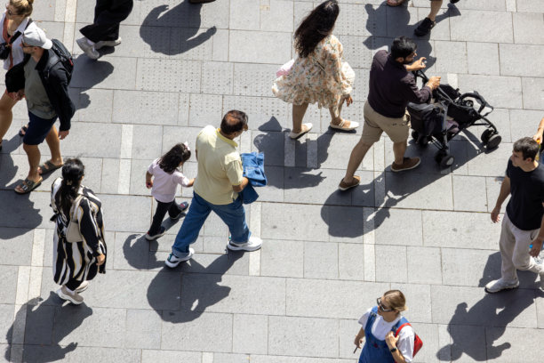 城市街道上行人的航拍视角，背景留有复制空间图片下载