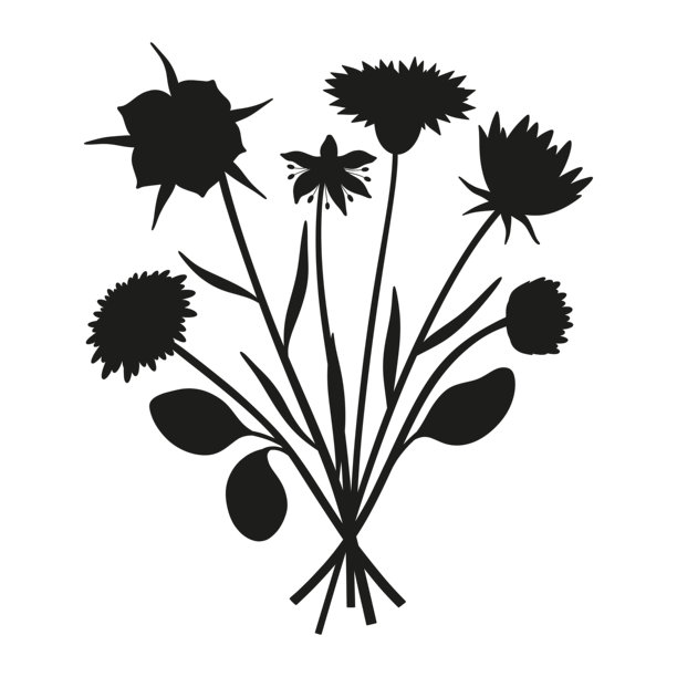 野花剪影花束，插画。多年生野外植物和花卉，矢量插画图片下载