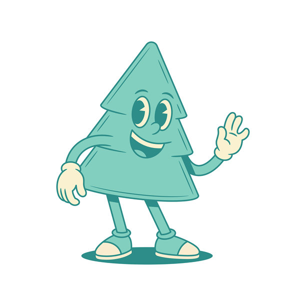 微笑的绿色圣诞树卡通人物，挥手问好，矢量扁平化插画图片下载