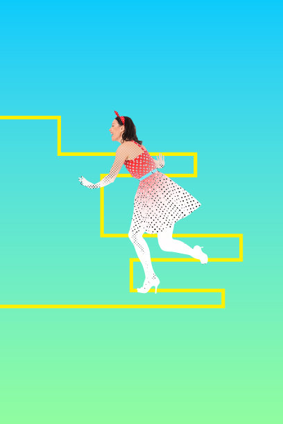 3d流行艺术插画横幅草图照片拼贴，描绘快乐的 the pin-up girl 舞动、周末放松、娱乐、休闲、度假的氛围图片下载