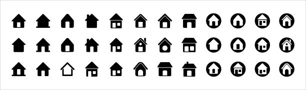 主页图标集。网站主页按钮。主菜单页面符号。网站和应用程序的主页按钮合集。扁平化实心设计。矢量图库插画。图片下载