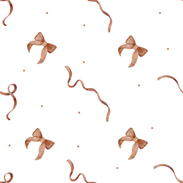 红色的蝴蝶结丝带以圆点的形式飞舞，构成图案。手绘水彩插画，采用童趣复古风格。无缝印花，独立于背景，适用于圣诞包装、织物、婴儿服装和壁纸。图片下载