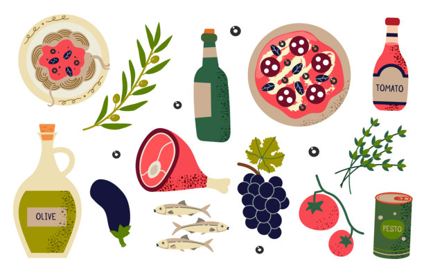 意大利美食元素图标素材集，孤立的插画图片下载