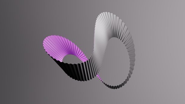 黑白折叠纸带的简单循环。极简抽象的锯齿形条带漂浮在灰色背景上。三维渲染插画。图片下载