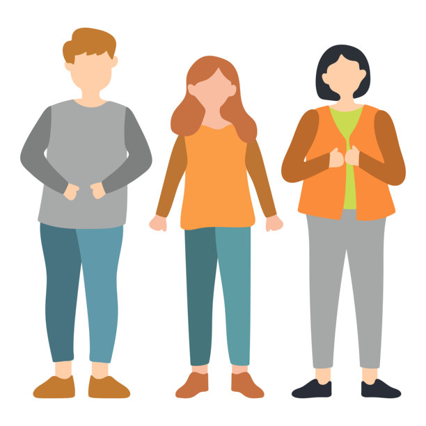 三人正面站立插画图片下载