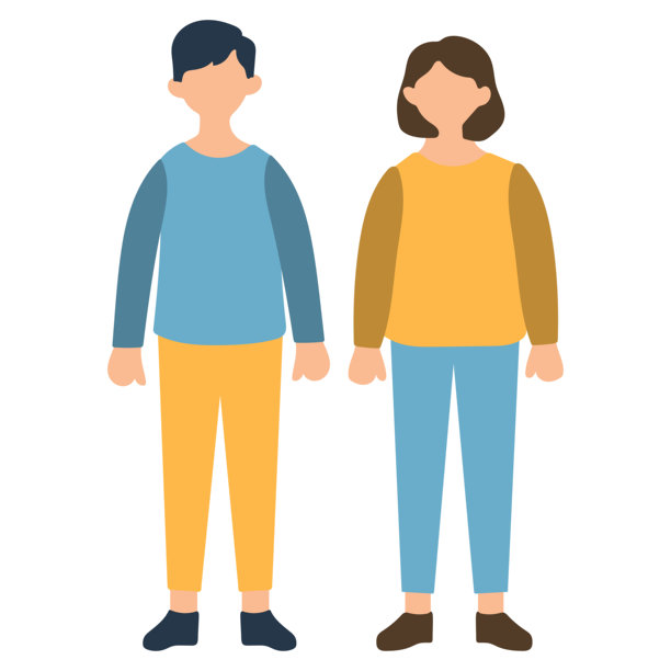 正面站立的男人和女人插画图片下载