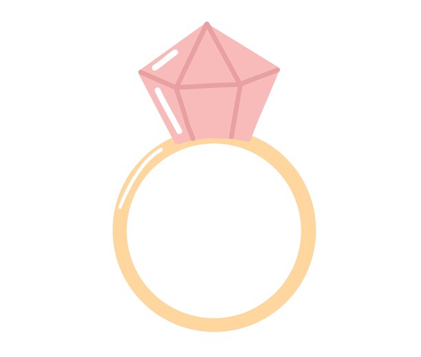 手绘订婚戒指，镶嵌粉色宝石，风格可爱简约。非常适合情人节、婚礼设计、贴纸、卡片和浪漫插画。图片下载