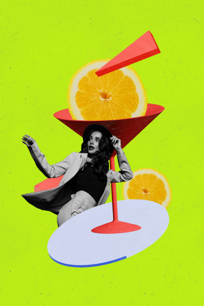 3d潮流风格图片，快乐的女孩和男孩跳舞，马提尼酒杯祝酒，含酒精的场合，带有柠檬和橙子切片的 фруктовое закуска图片下载