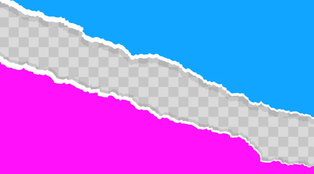 粉色和蓝色的撕纸边缘条。用于笔记、横幅、剪贴簿、拼贴画和设计元素的装饰性撕纸碎片。逼真的撕裂边缘。矢量插画。图片下载