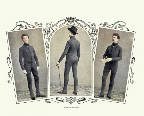 时尚史，紧身男士西装，花花公子，德国，19世纪90年代后期，19世纪复古插画图片下载