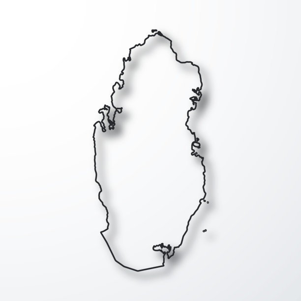 卡塔尔地图 - 白色背景上的黑色轮廓和阴影图片下载
