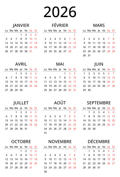2026年法国简约日历插画图片下载