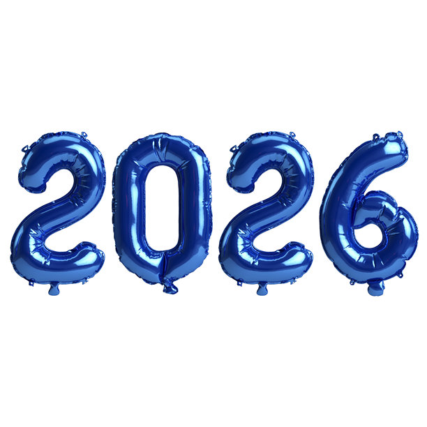 黑色背景上3D蓝色的2026数字气球插画图片下载