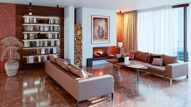 大型豪华现代明亮室内客厅模型插画三维渲染图图片下载