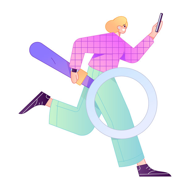 矢量插画，一个人拿着放大镜进行搜索、学习和观察。图片下载