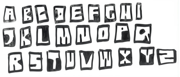 手绘艺术字母，白色背景上的粗黑画笔笔触字母图片下载