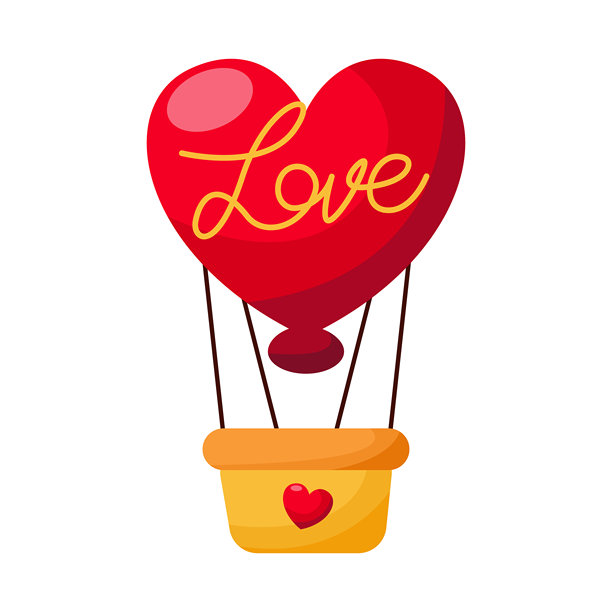 爱心气球与文字插画图片下载