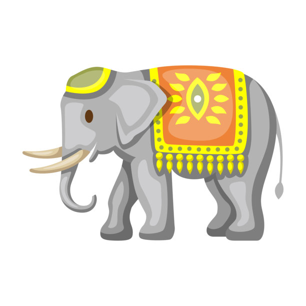 装饰过的印度大象的卡通插画图片下载