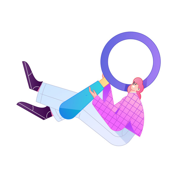 一个人拿着放大镜进行搜索、研究和观察的矢量插画。图片下载