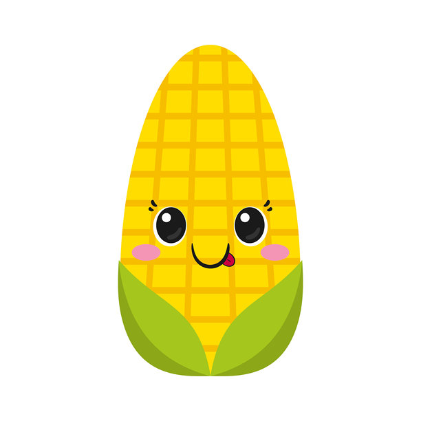 卡通玉米，可爱角色，大眼睛，快乐的笑脸，卡哇伊，矢量插画。图片下载