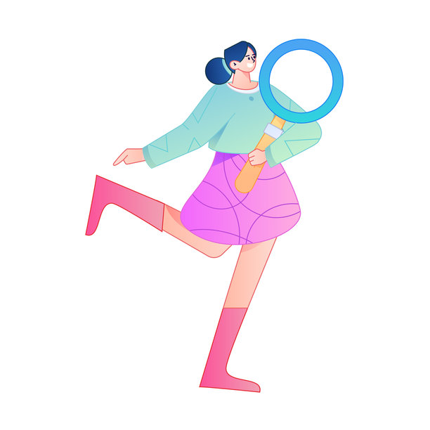 一个人拿着放大镜进行搜索、研究和观察的矢量插画。图片下载