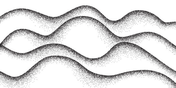 颗粒状波浪背景。点状波浪，带有沙子纹理和颗粒效果的黑色噪点虚线。山脉、沙漠、沙丘、水景。抽象矢量插画图片下载