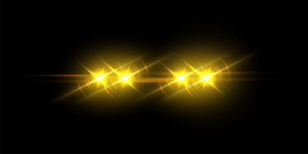 黄色的紧急警示灯。警笛闪烁。救护车明亮的灯光，带有辐射光束和光滑的反射光晕。动态发光风格的逼真矢量插画图片下载