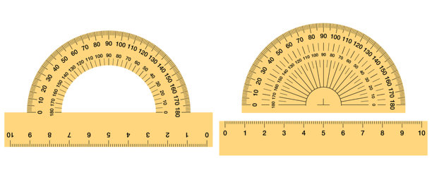 高质量的黄色量角器和尺子插画，带有精确的公制和度标记。非常适合教育材料、几何课程、工程图纸和设计相关项目。图片下载