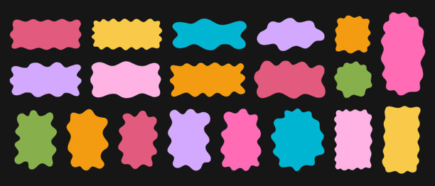 可爱的涂鸦波浪形状。流动的抽象图形。不规则的不对称斑点。徒手绘制的图形。贴纸、标签、盒子或标记模板，孤立在白色背景上。矢量扁平插画图片下载