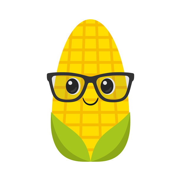 戴眼镜的可爱玉米，卡通人物，快乐的笑脸，可爱风格，矢量插画。图片下载