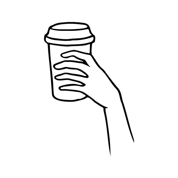 女性手持小杯子，附带简笔画风格的插画图片下载