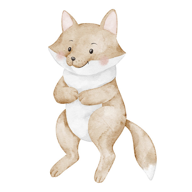 柔和色调的狐狸水彩插画。可爱森林动物的绘画，适用于托儿所海报、婴儿送礼会贺卡及儿童邀请函。孤立背景上的剪贴画。图片下载