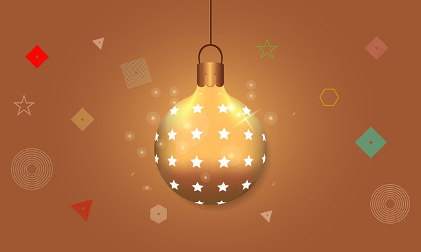 闪亮的金色玻璃球，带有散景效果，作为圣诞装饰，采用逼真的3D设计，适用于“圣诞快乐，新年快乐”的海报和横幅，矢量插画。图片下载