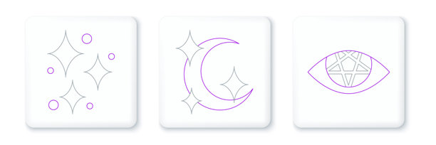 五角星、闪耀的星星、魔法闪光、月亮和图标的线条集合。矢量图图片下载