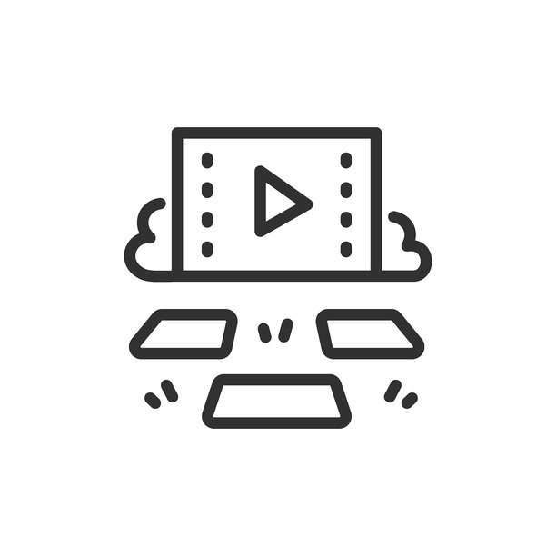 户外电影屏幕和座位，线性图标。露天电影院、夏季娱乐或团体聚会。可编辑描边的线条。图片下载