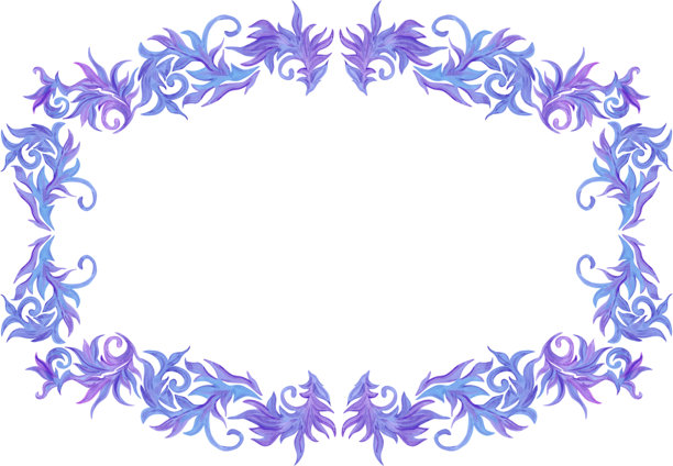 手绘水彩蓝紫色霜花图案和纸屑边框。冬季插画，孤立在白色背景上。可用于明信片、邀请函和其他印刷品。图片下载