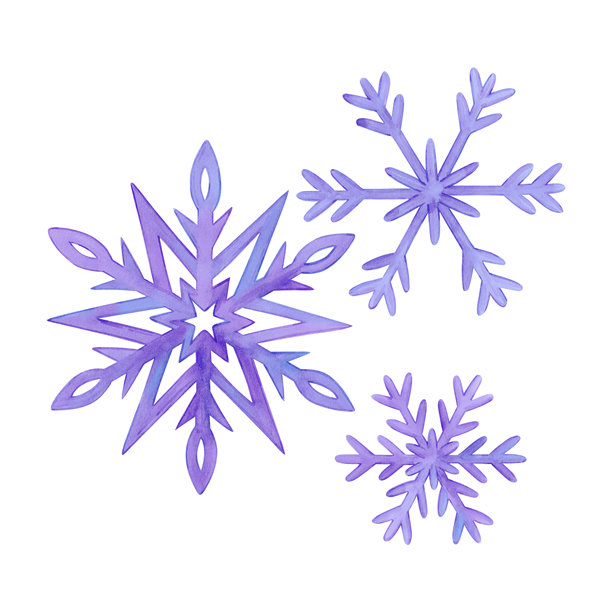 手绘水彩蓝紫色丁香花组成雪花。冬季插画，孤立在白色背景上。可用于明信片、邀请函和其他印刷品。图片下载